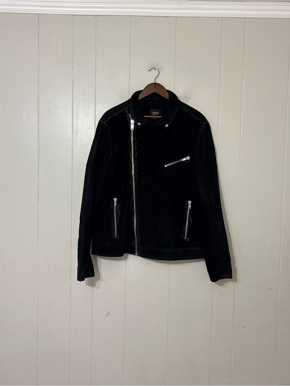 LAMARQUE Black Suede Leather Moto Jacket Mens XXL Motorcycle Biker Zip Luxury